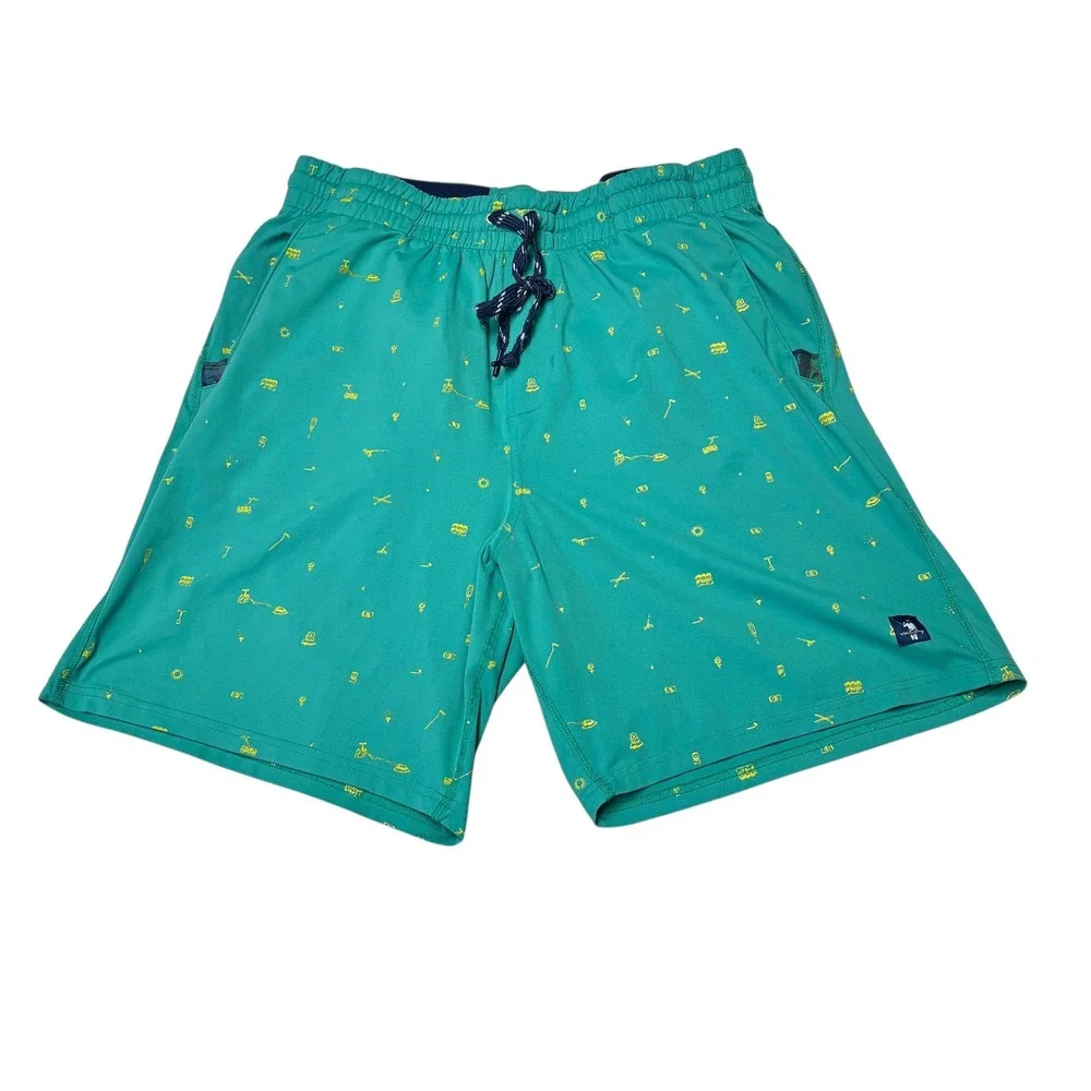 William Murray Golf Shorts Mens Large Teal Novelty Print Drawstring W32xL8‎